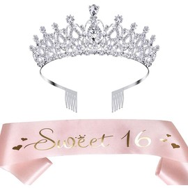 Ergonflow 16th Birthday Sash and Tiara Kit, Sweet Sixteen Birthday Gifts for Girls Party Supplies Favors Decorations (Pink)