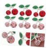 Healeved 36pcs Cherry Nail Charms Silver Rhinestones Stickers Kit Nail