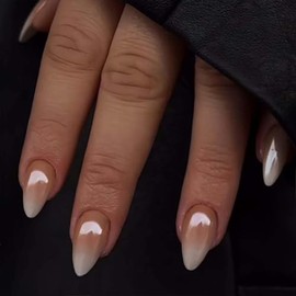 SXVME Uñas postizas con diseño de donut glaseado marrón degradado en almendra, uñas postizas cromadas en marrón degradado para mujer, uñas acrílicas c