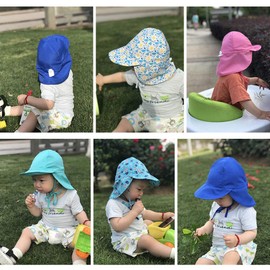 Happy Cherry - Peaked Cap with Neck Protection Beach Hat for Children Boys Girls Unisex Ties Sun Protection UV Protection Tie Hat Baby Cap Breathable Quick Drying - 0-5 Years, Blue - Floral Print