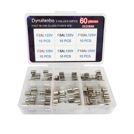 Dyruilanbo 3Values 60PCS Mini Fuses 0.2x0.79Inch Assortment Kit Fast-Blow Glass Fuses Kit 125V 5x20mm 2A 5A 10A amp 125 Volt