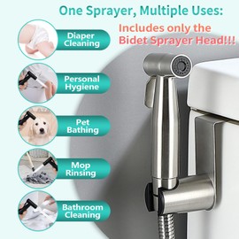 BARROCK Handheld Bidet Sprayer Head Stainless Steel Shattaf Jet Spray Attachment for Toilet, Baby Cloth Diaper Sprayer with Adjustable Water Pressure Control, Brushed Nickel