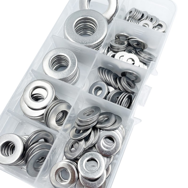 ISPINNER 190pcs 304 Stainless Steel Flat Washers Assortment Kit, 8