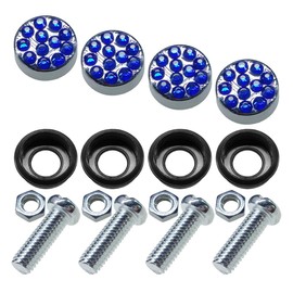 Bling Car License Plate Frame Screw Caps, Anti-Theft License Plate Bolt Cap, Rhinestone Car License Plate Fasteners, Automotive Exterior Decoration Accessories for Car Truck SUV (Blue)