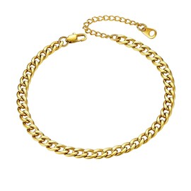 Anklets for Teen Girls 18K Gold Plated Cuban Link Ankle Chain Bracelet 5MM