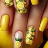Summer Press on Nails Long Coffin Fake Nails Yellow Stick