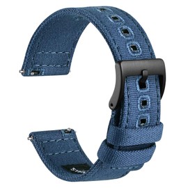 WOCCI 20mm Watch Strap, Sailcloth Canvas Fabric, Quick Release, Replacement Band, Black Buckle (Light Denim)