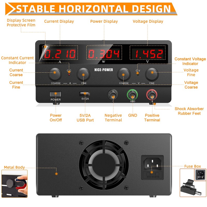 NICE-POWER Adjustable DC Power Supply: 60V 5A Variable Switching Regulated