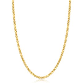 Jewlpire Gold Chain Necklace for Men, 3mm Wheat Chain Necklace, 14k Plated Gold Chain for Men and Women, Mens Chain Necklace 20 Inch