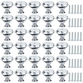 Milkary 30 pcs Crystal Drawer Knobs, Crystal Glass Dresser Knobs with Screws, Clear Diamond Shape Pulls Handles for Cabinet Drawers, Cupboard Wardrobe Pulls Decoration (1.18in)