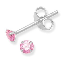 Heather Needham Sterling Silver Pink Cubic Zirconia Earrings - Size: TINY 3mm Stud earrings very small & discreet. Bright Pink. Gift Boxed. 5550PK