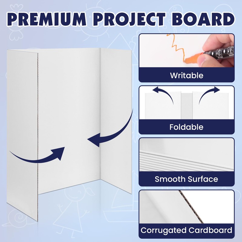 3 Pack Trifold Poster Board, 16in x 24in Corrugated Project
