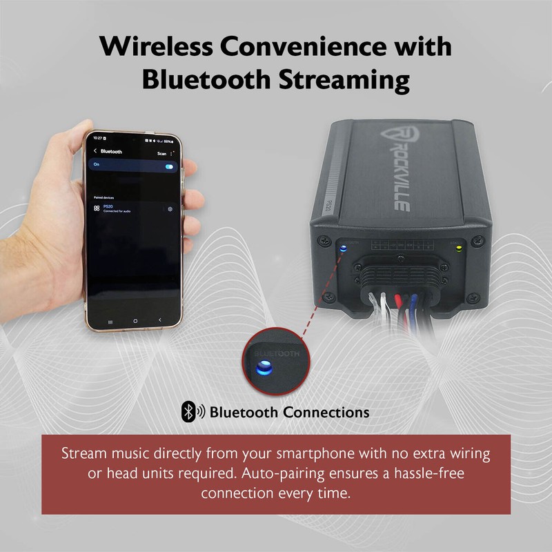 Rockville PS20 2 Channel Bluetooth Motorcycle Amplifier IP65 Micro Amp