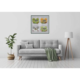 Amiiba Cross Stitch Set, Pre-Printed for Adults, Beginners, 4 Seasons Cottage, 11 ctEmbroidery Kit, Embroidery Kits