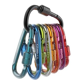 Gimars 10 PCS 6cm D Shape with Locking Screw Nuts, Spring-loaded Gate Carabiner Clips, Small Carabiner for Key Chain Camping Fishing Hiking Travelling Backpack
