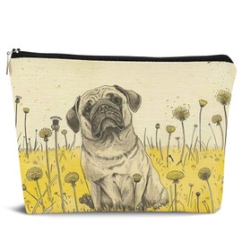 Dejfel Pug Makeup Bag - Floral Cosmetic Zipper Pouch for Women, Lovers, and Moms
