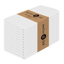 Native Fab - Juego de 12 servilletas de tela, 100% algodón, tela lavable, servilleta de tela reutilizable, 17 x 17 pulgadas, servilletas decorativas de mesa para bodas, cenas, eventos, color blanco