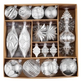 Valery Madelyn Christmas Tree Ornaments Set, 80ct White and Silver Shatterproof Christmas Tree Decorations Bulk, Luxury Hanging Ball Ornaments for Xmas Trees Holiday Decor