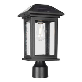 Rosient Solar Post Lights Outdoor, Waterproof Anti-Rust Black Pole Light Fixtures with Clear Glass, LED Solar Powered Lamp for Garden, Front Yard, Porch, Garage, and Patio (Bulb Included)