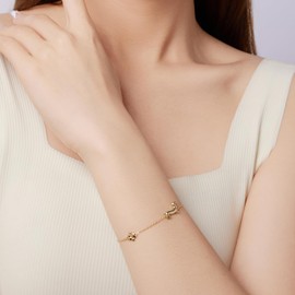 MUNDELL 925 Sterling Silver Cute Dachshund Link Bracelet Golden Puppy Dog Link Charm Bracelet for Women or Pets Lovers Fine Jewelry