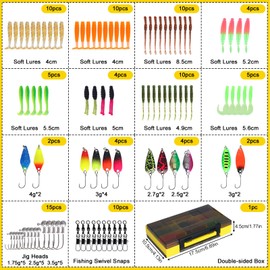 Lurowo 96-Piece Fishing Bait Set, Rubber Fish Set, Rubber Bait with Fishing Bait Box, Soft Bait Spoons, Trout with Hooks, Artificial Bait Set, Soft Plastic Bait Worms for Trout, Zander, Perch, Pike