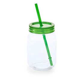 eBuyGB 600 ml Plastic Multi Colour Mason Jam Cocktail Drinking Jar with Resuable Straw-BP Free Party Tumbler, x 2, BPA, Green, Pack of 2