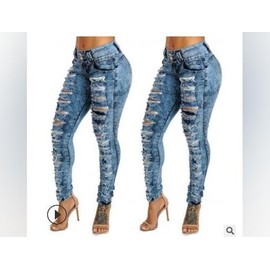 For cross-border Penghao quality jade waist hip and tight jeans - Size: 3XL, Color: Wathet