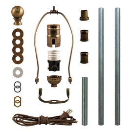 Royal Designs DIY Lamp Making Kit - Make, Refurbish, and Repair – Includes 3-Way Socket, 10" Harp, 8 ft Long lamp Cord & All Required Electrical Hardware - Antique Brass