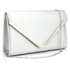 Milky Way Women's Evening Clutches Bag Faux Leather Purses with Chain Flap Envelope Handbag for Wedding Cocktail Party, silver