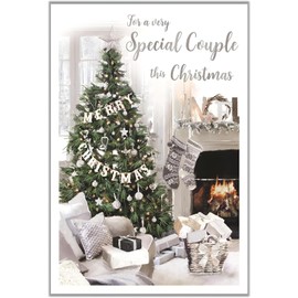 Special Couple Christmas Card - Decorative Tree and Fireplace - Artistic Festive Design - Special Finishes - Made in the UK