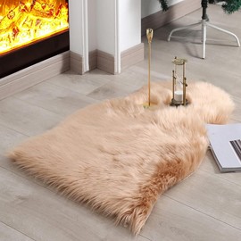 JXLOULAN Faux Lambskin Sheepskin Rug, Beige, 75 x 120 cm, Longhair Fluffy Rugs, Living Room Decoration, Soft Fur Carpet for Chairs, Sofa, Bedroom, Children's Room