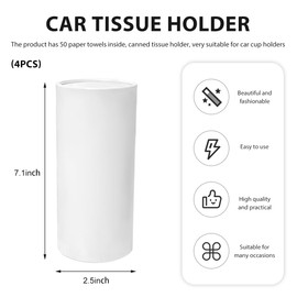 SHMZK 4PCS Car Tissue Holder, Car Cup Holder Travel Tissue Tube Box Container with Facial Tissues Bulk, Convenient Refillable Tissue Cylinder Cup Holder Decor for Most Vehicles (White)