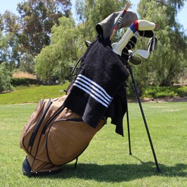 The Tour Towel | Large Golf Caddy Towel Terry Cloth, Absorbent 19" x 44", Center Cut, Perfect Hang Golf Cart Accessory and Golf Bag, White with Black Stripes