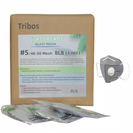 Tribos glass beads blast media, sand blasting media, sand blaster for air compressor - 8 LBS - 3 sandblasting masks (# 5 (40~50Mesh))