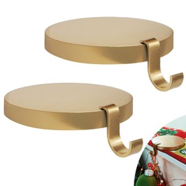 KBOROVER Round Christmas Stocking Holders for Mantle Set of 2, Weighted Stocking Holders with Non-Slip Felt Base, Strong Stocking Christmas Decoration for Mantle, Fireplace,Table (Gold-2Pcs)