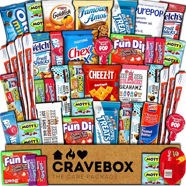 CraveBox Care Package (45 Count) Snacks Food Cookies Granola Bar Chips Candy Ultimate Variety Gift Box Pack Assortment Basket Bundle Mix Bulk Sampler Treats College Students Office Staff Back School