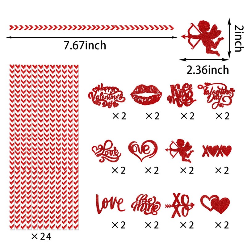 Valentine's Day Paper Straws Red White Striped Drinking Straws
