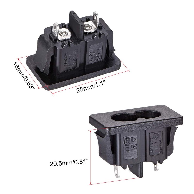 uxcell C8 Panel Mount Plug Adapter AC 250V 2.5A 2
