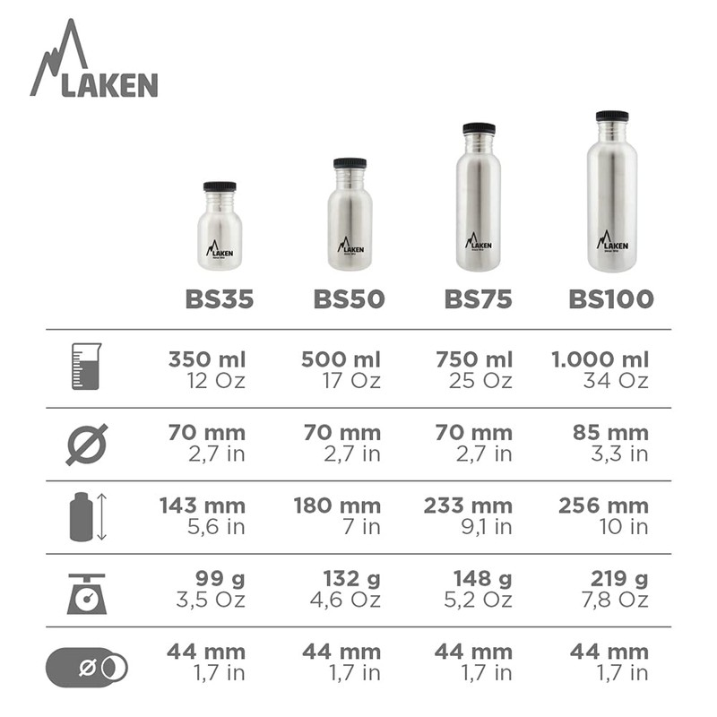 LAKEN Unisex - Adult Heavy Duty Stainless Steel Bottle 0.35L