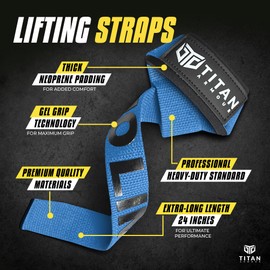 Titan Armour® Weight Lifting Straps | Extra-Long Neoprene Padded Heavy-Duty Weightlifting Straps | Deadlifts | Anti-Slip Gel Option | Gym Accessories Men & Women (Blue (Gel Grip))