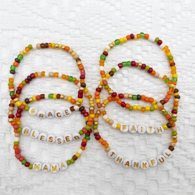 SHINUS BOHO Initial Gold Beaded Flower Fall Bracelet Stack for