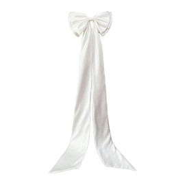 59" Long Bow for Wedding Dress Decoration Detachable Satin Bowknot White Black (White-2 Layers Bow)