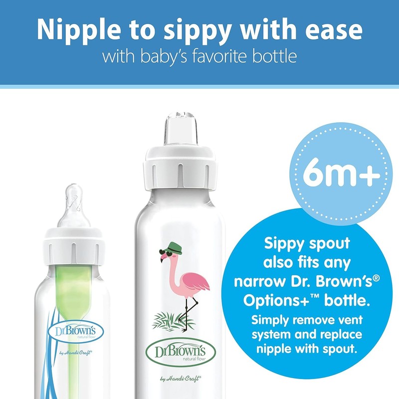 Dr. Brown's Milestones Narrow Sippy Bottle, 100% Silicone Soft Sippy