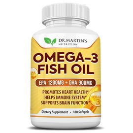 Omega 3 Fish Oil 3750mg Triple Strength | EPA 1200mg + DHA 900mg Fatty Acids | Fish Oil Omega 3 Supplement | Promotes Healthy Heart, Immune System, Eyes, Skin & Brain Function | 180 Burpless Softgels