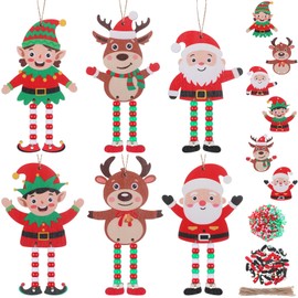 Cinnvoice 24 Sets Christmas Sign Craft Kits for Kids Winter Crafts with Beads Santa Claus Reindeer Elf Wood Ornament Christmas DIY Craft Art Kit for Holiday Party Favors Classroom Activities Decor