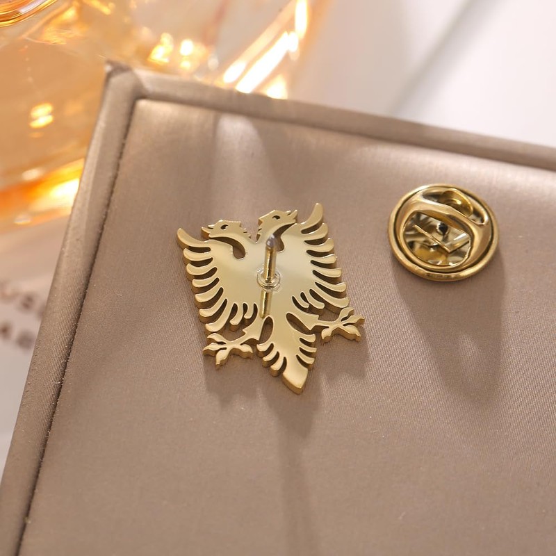 Stainless Steel Albania Eagle Double Headed Eagle Brooch and Pin