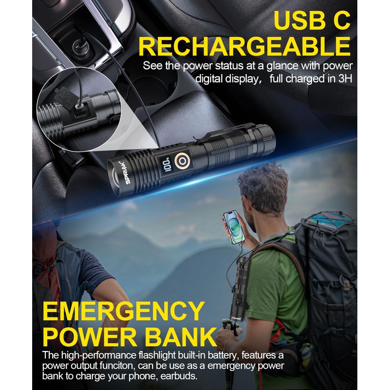 Spriak Rechargeable Flashlight High Lumens- Super Bright Magnetic Flash Light