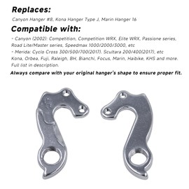 Pack of 2 GH-045 Derailleur Hanger - Aluminium Dropout Hanger Replacement for Mountain & Road Bikes with Screws - Compatible with Canyon, Merida, Orbea, Fuji, Raleigh, Bra, Bianchi, More - Silver