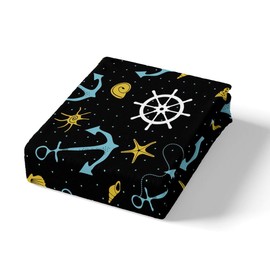 Ocean Themed Bed Sheets Cartoon Anchor Starfish Shell Compass Bed Sheet Set for Kids Boys Girls Nautical Bedding Set Marine Theme Fitted Sheet Decor Bedroom Collection 3Pcs Double Size