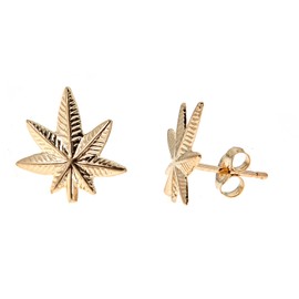 Ritastephens 14k Real Yellow Gold Weed Pot Leaf Post Stud Earrings 10mm Small